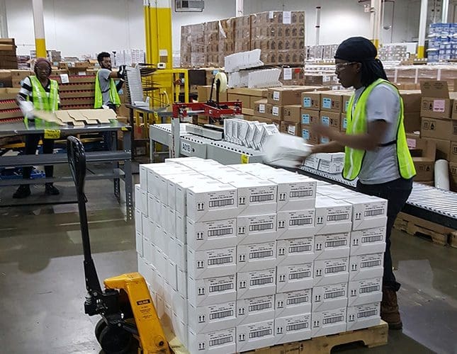 Packaging boxes in warehouse