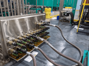 fluid hoses in an industrial facility