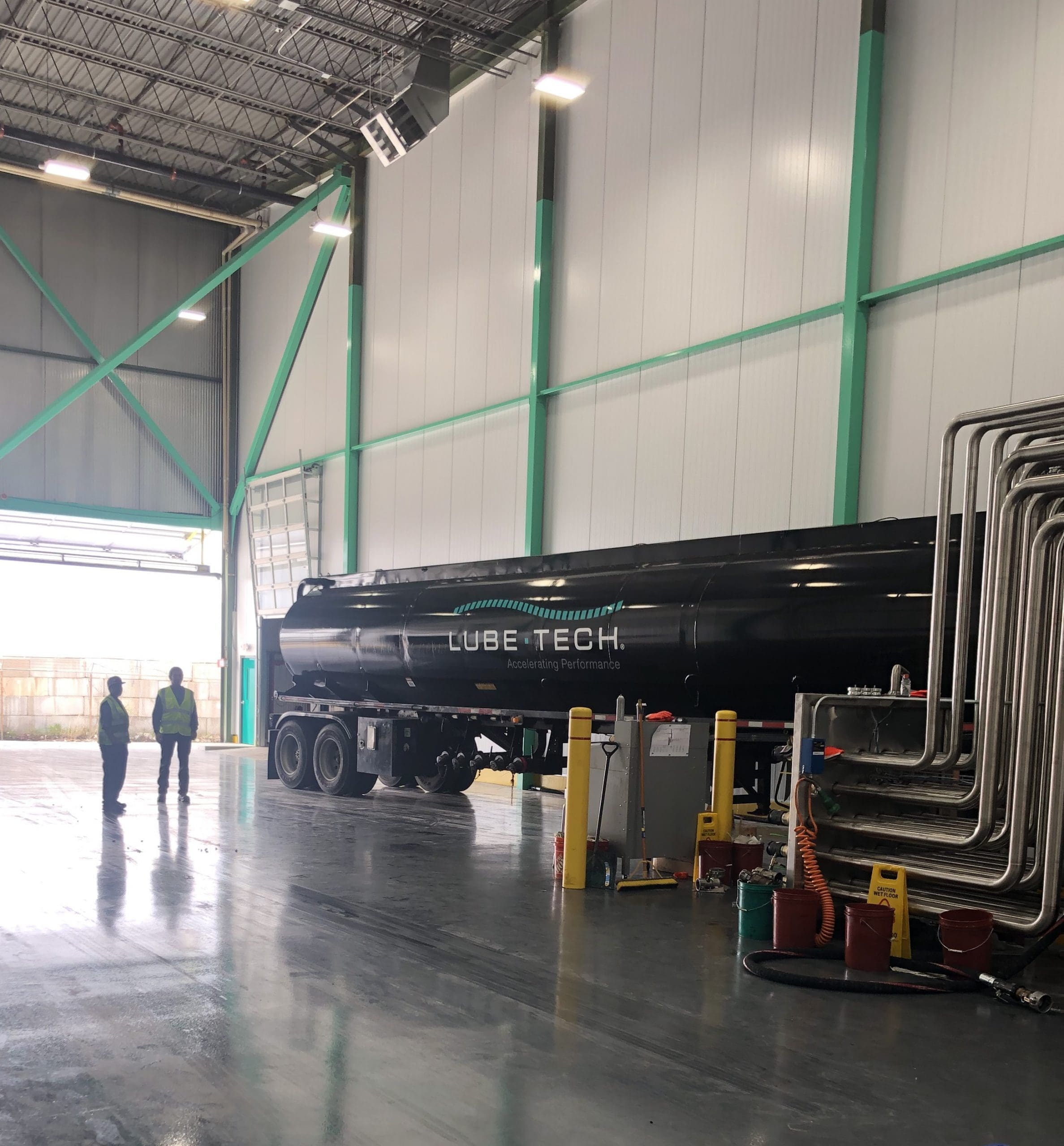 Lube-tech truck in indoor transport bay